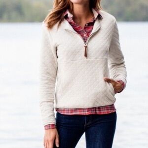 Guideboat knit j’adore half zip quilted sweatshirt oatmeal coastal half zip